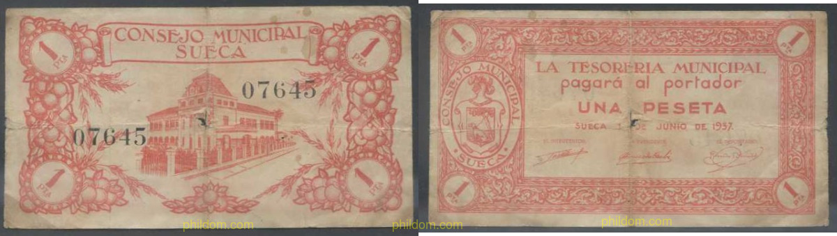 CONSEJO MUNICIPAL DE SUECA 1 PESETA 1937